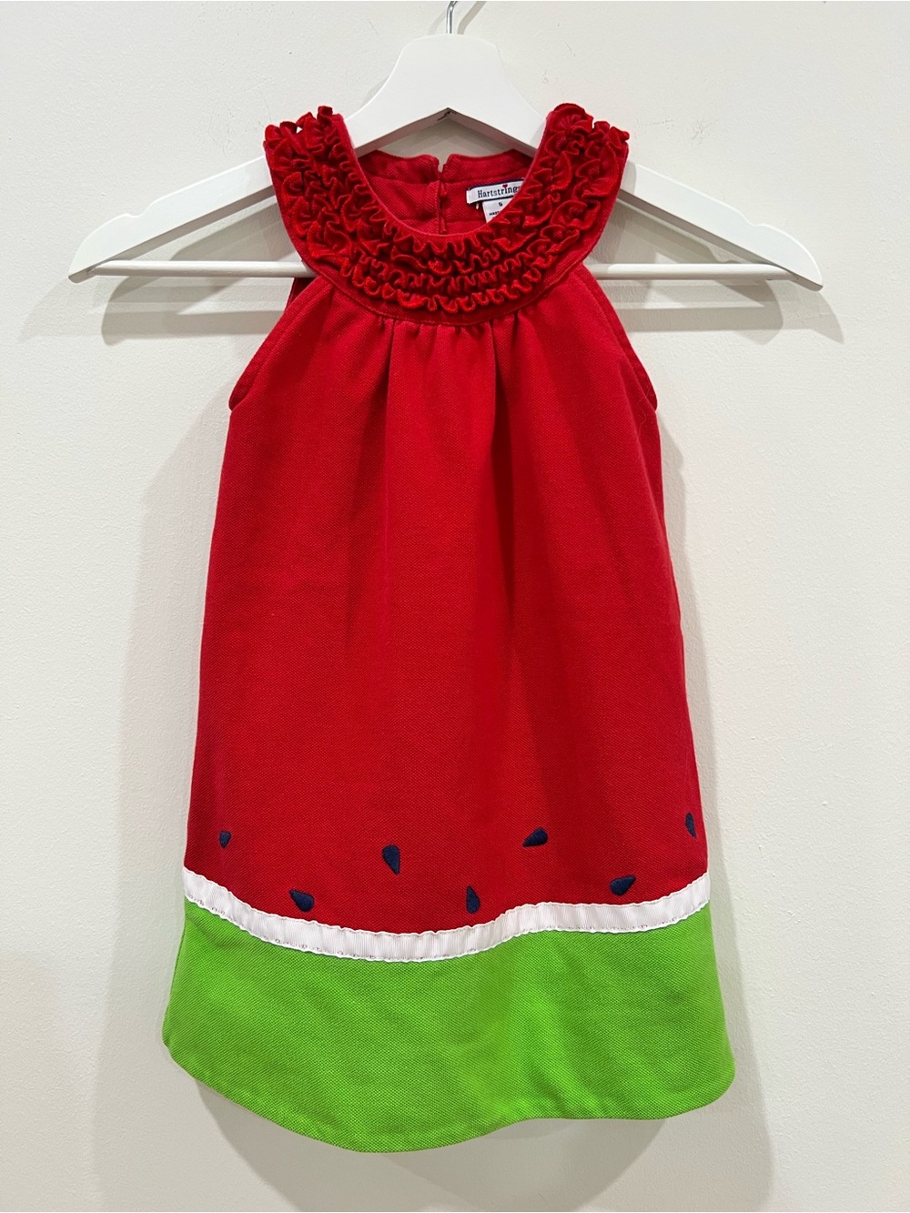 Hartstrings Red and Green Watermelon Dress Ruffle Halter-like Neck Girls Size 5